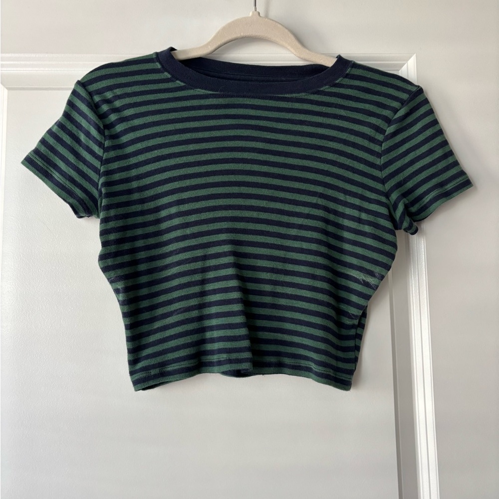 Hollister Green and Black Striped Top